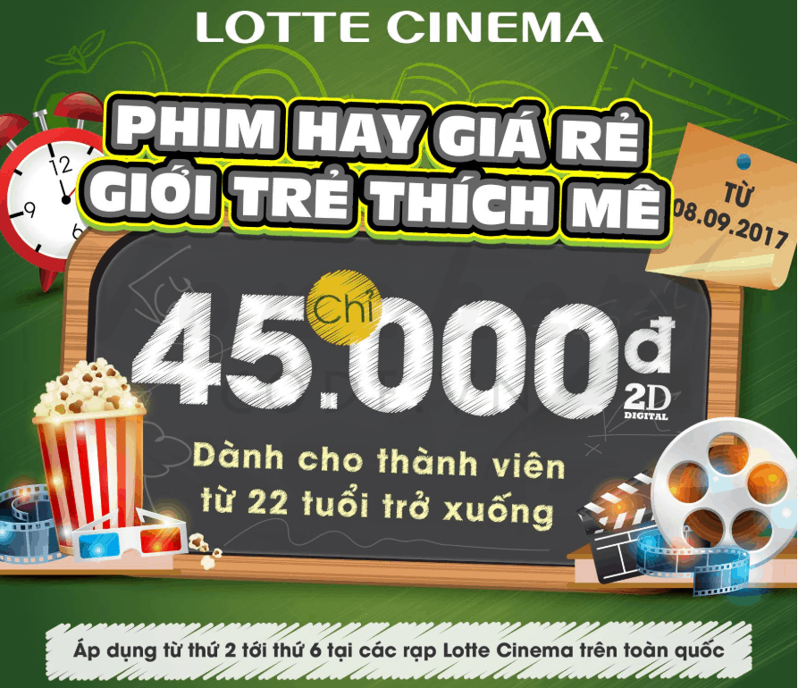 Mã giảm giá Lotte Cinema, Voucher mua vé xem phim Lotte 9K