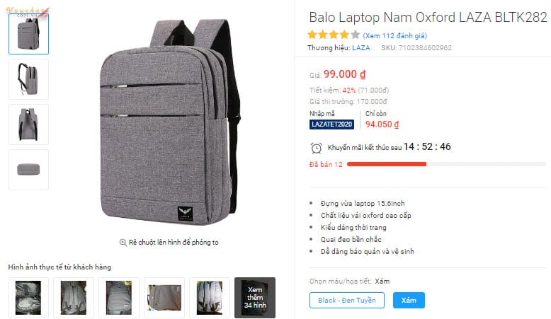 Balo Laptop Nam Oxford LAZA BLTK282
