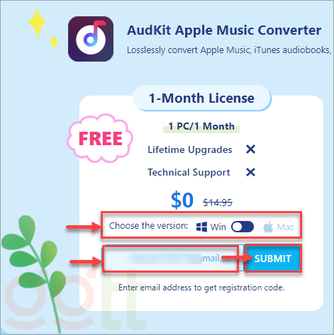 nhap email audkit apple music converter